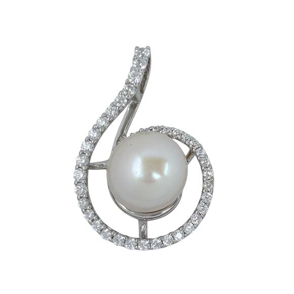 Elegant Pearl Pendant | Sterling Silver CZ Accent Swirl Jewelry - Picture 2 of 7